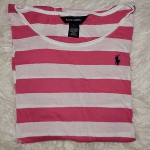 Pink and White Striped Polo T-Shirt